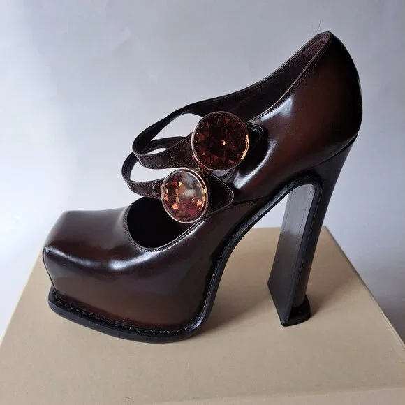 Louis Vuitton Runway Brown Leather Mary Jane Platform Pumps Size 37 / US 7 - Picture 3 of 16